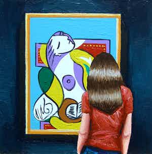 Gerard Boersma - La Lecture (Vrouw kijkend naar schilderij van Picasso) verkocht voor € 100!