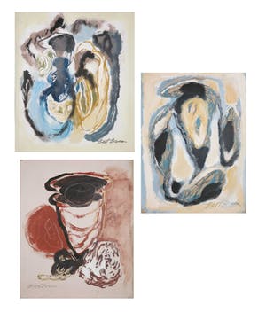 Bert Braam - Gemengde techniek op karton, Lot van drie abstracte composities kopen? Bied vanaf 1!