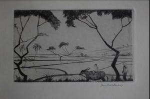 Jan Poortenaar - Ets - Rijstvelden in Indonesië kopen? Bied vanaf 50!