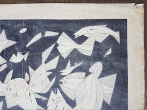 Jan Schoonhoven - Vissengevecht - Zeldzame vroege, grote litho kopen? Bied vanaf 475!