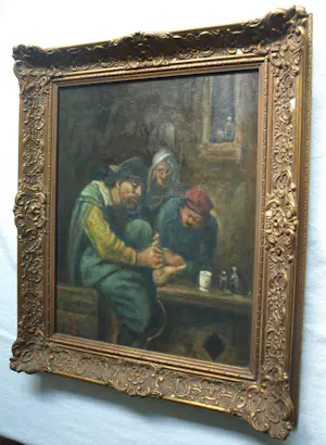 Jakob van Hoof - Olieverf op doek, Bij de Dokter I – Lijst, 64 x 54 cm. kopen? Bied vanaf 90!