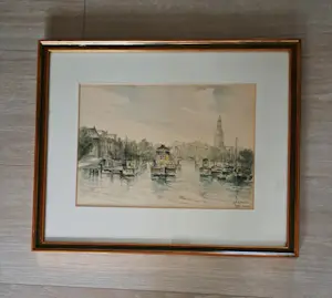 Emile Meyer - Aquarel van "de Amstel" in Amsterdam kopen? Bied vanaf 75!