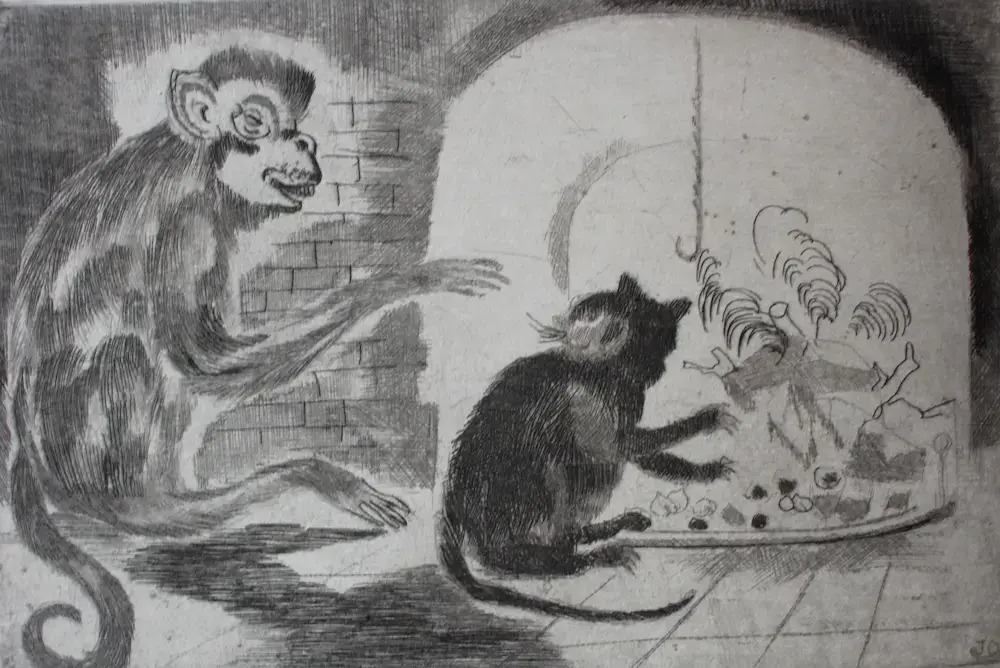Jeanne Bieruma Oosting - 12 etsen in boek "fabels van la fontaine" (gesigneerd) - 1945 kopen? Bied vanaf 395!