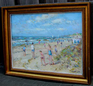 Arie-Kees van Noort - Ingelijste olieverf op board: 'Zandvoort Holland' kopen? Bied vanaf 499!