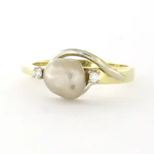 14k geel gouden ring met parel en briljant geslepen diamant tot. 0.04ct kopen? Bied vanaf 260!
