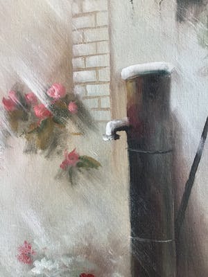 Niet of onleesbaar gesigneerd - Binnenplaats met bloemen. kopen? Bied vanaf 1!