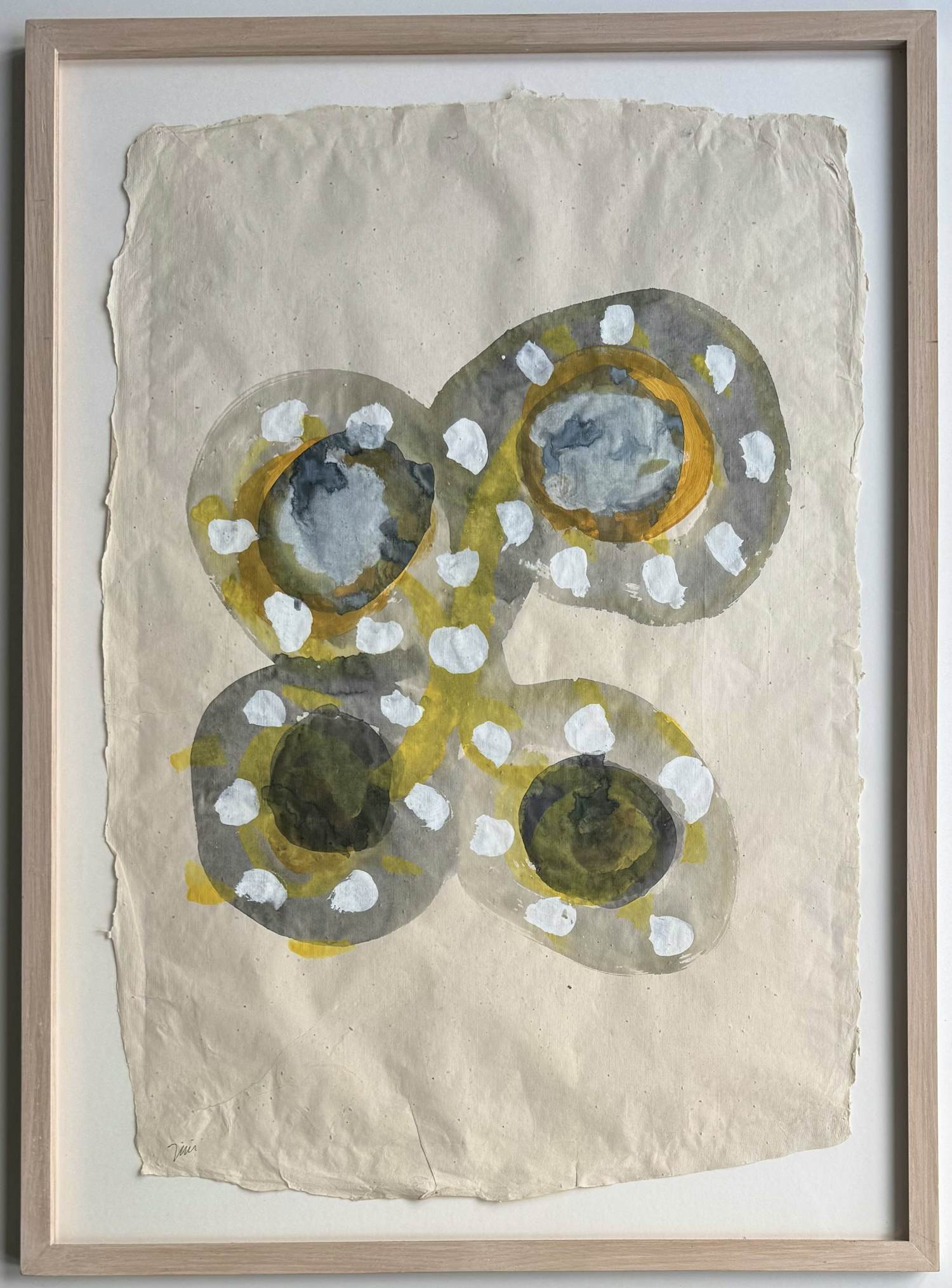 Jac Gijzen - gouache op Nepalees papier | 'Zonder titel' (INGELIJST) kopen? Bied vanaf 20!