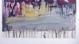 Hardy Döhrn - Acryl op papier, Flamingos bei Erdbeben - Ingelijst kaufen? Bieten Sie von 100!