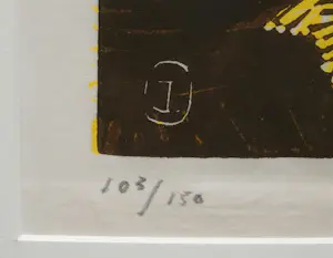 Jeanne Bieruma Oosting - Ingelijste houtsnede: gele vogel kopen? Bied vanaf 399!