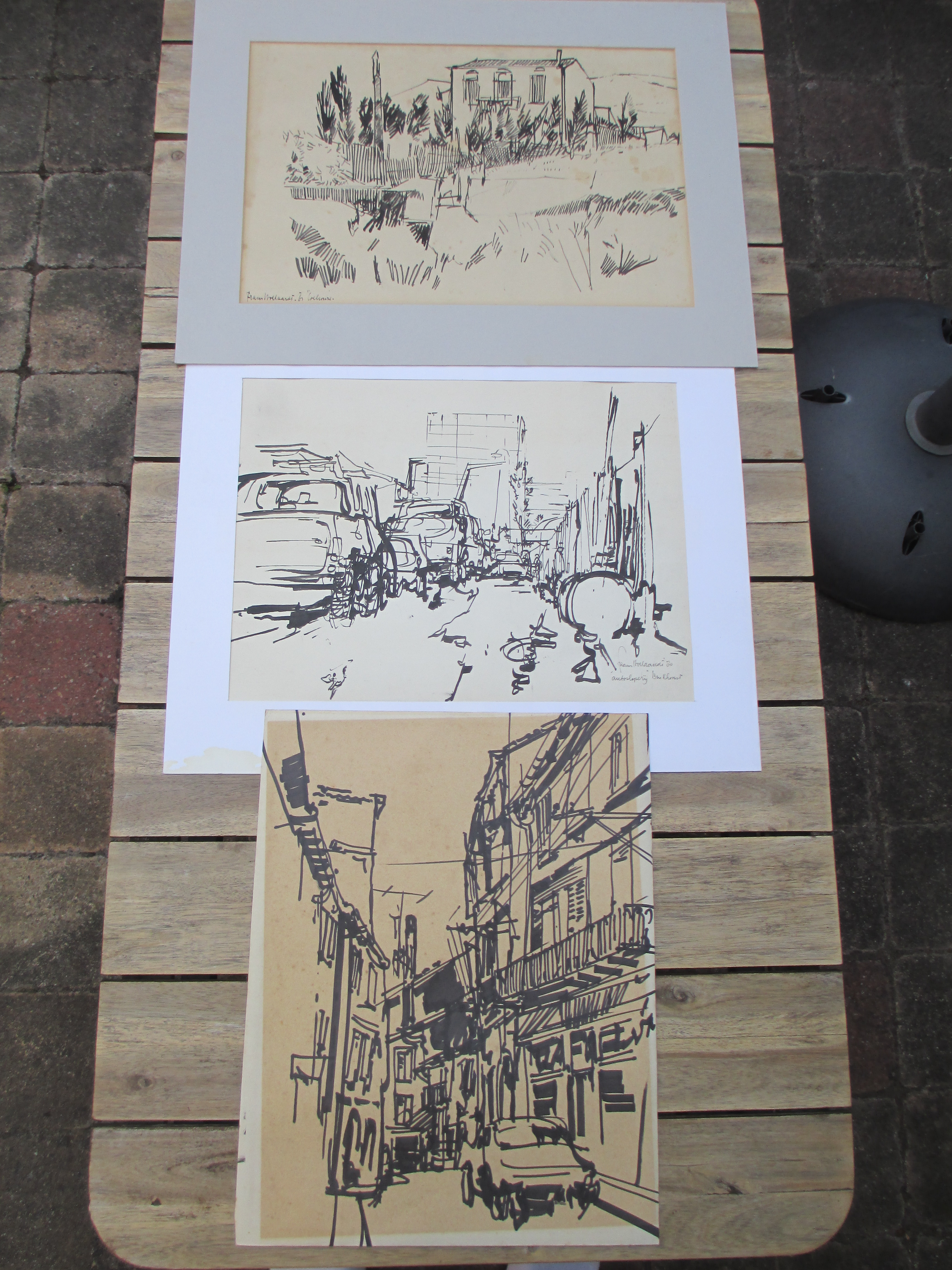 Buy Frans Hollaardt - Stads/dorpsgezichten - 3 Penseel/inkttekeningen? Bid from 50!