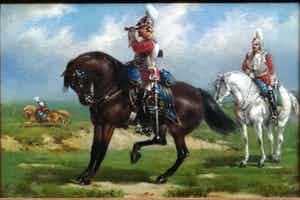 Hermanus Willem Koekkoek - Pruisische kurassier met verrekijker verkocht voor € 1350!