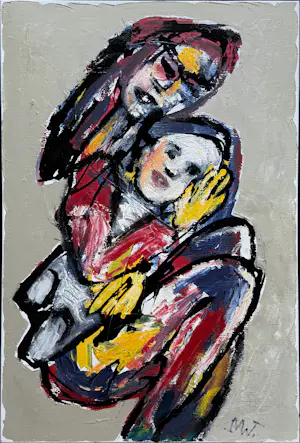 Martin van Wordragen - Olieverf op doek: 'Moeder met kind' kopen? Bied vanaf 475!