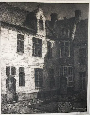 Albert Goethals - 2x Brugge: grote litho in een bijzondere lijst & ingelijste ets kopen? Bied vanaf 75!