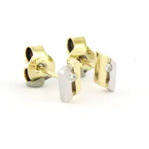 14k bicolour gouden oorknoppen bezet met briljant geslepen diamant tot. 0,02ct kopen? Bied vanaf 150!