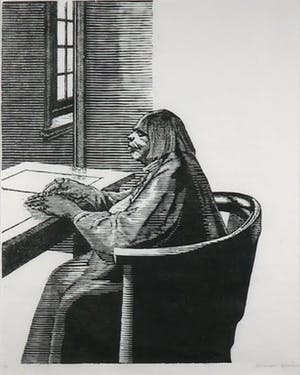 Herman Gordijn - Houtsnede, Lida aan tafel - Ingelijst (Groot) kopen? Bied vanaf 50!