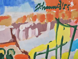 Hannes Postma - Zeldzame 1955 expressionistische gouache "Afrikaanse markt" gesigneerd kopen? Bied vanaf 84!