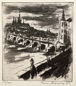 Hans Fronius - Prag (mit Kafka ?) verkocht voor € 139!