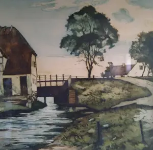 Johan Niels Martinus Thorsøe - (1834-1909) - Huis aan het water - Kleurenets kopen? Bied vanaf 1!