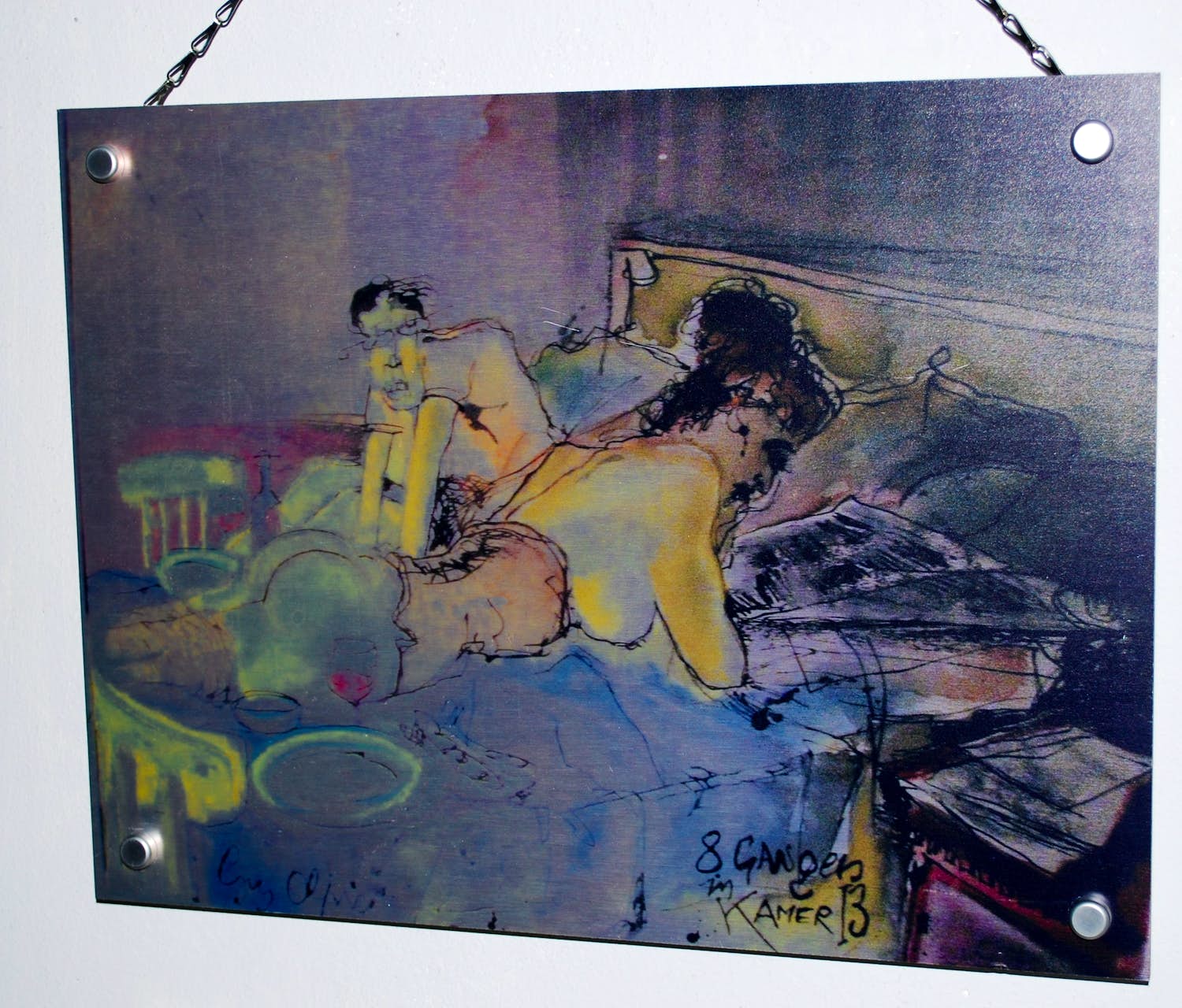 Guy Olivier - Zeefdruk op aluminium -mogelijk een unica - titel: 8 gangen in kamer 13 verkocht voor € 45!