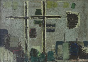 Willem Hussem - Olieverf op doek, Abstracte compositie - Ingelijst kopen? Bied vanaf 2000!