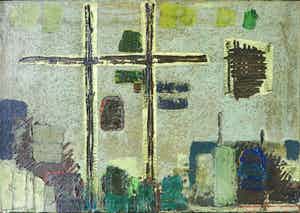 Willem Hussem - Olieverf op doek, Abstracte compositie - Ingelijst verkocht voor € 2000!