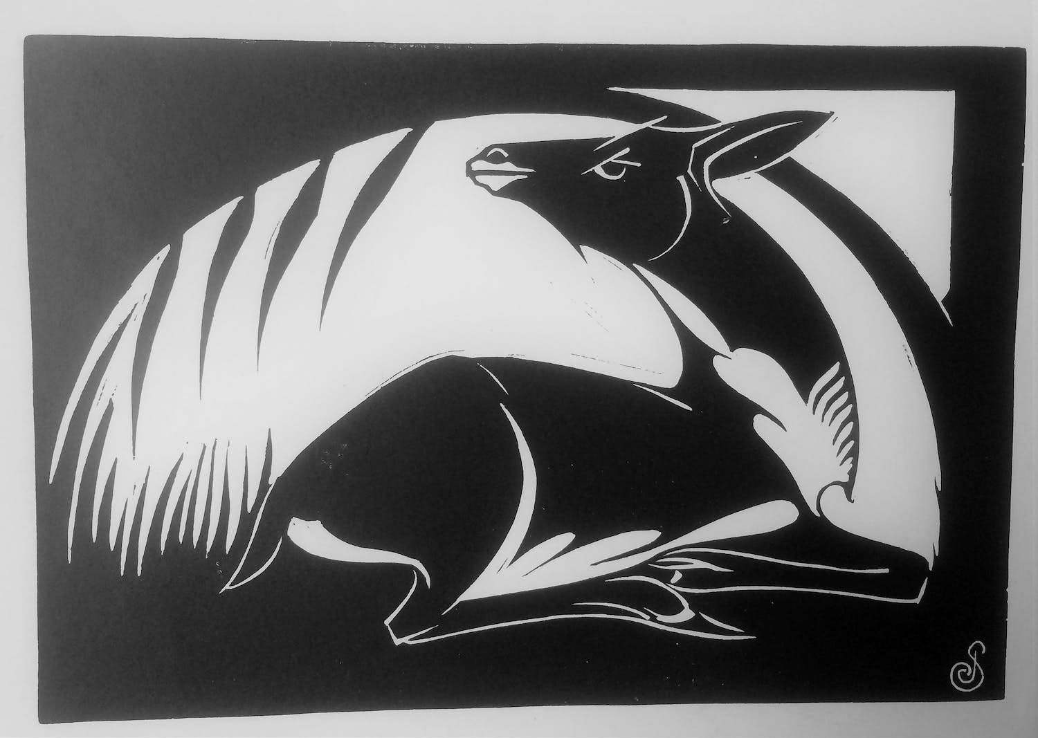 Jan Schonk - Houtsnede "Liggende Ree" 1927 verkocht voor € 45!