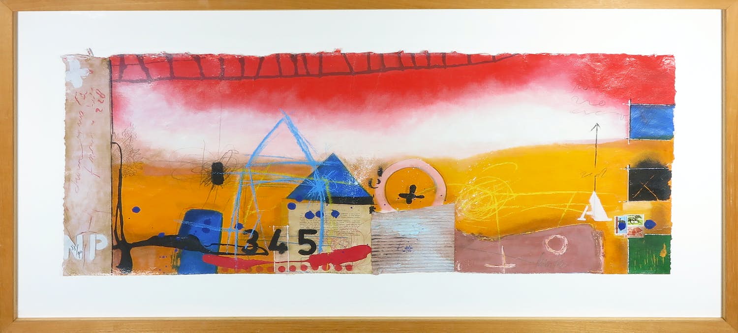 Theo Koster - Zeefdruk, Liggend rood - Ingelijst verkocht voor € 50!