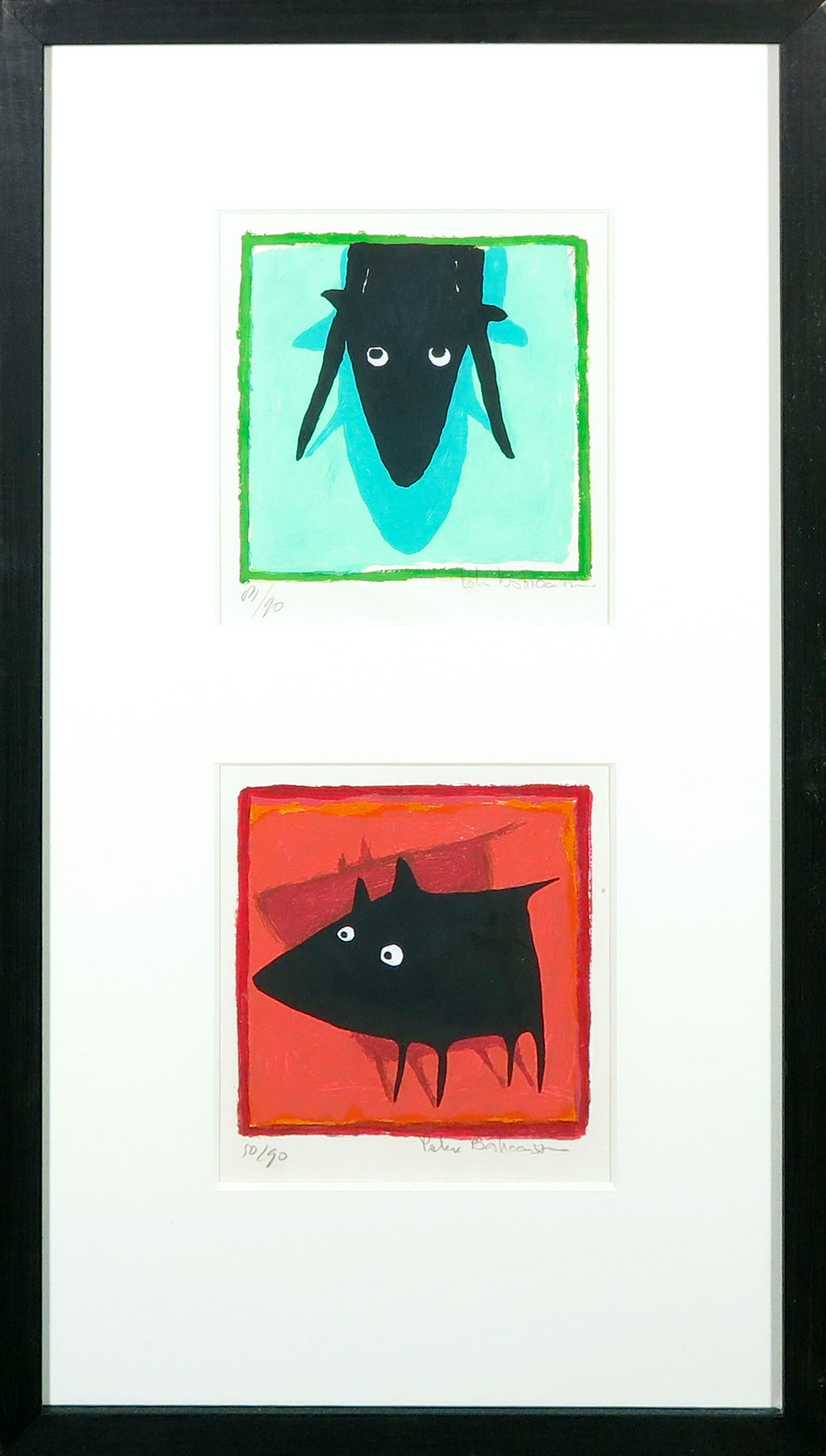 Peter Bastiaanssen - Zeefdruk, Tweeluik zonder titel - Ingelijst verkocht voor € 70!