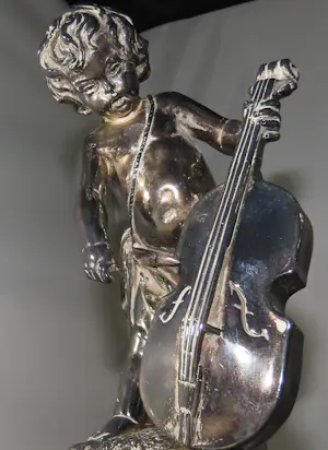 Antieke engel beelden met muziekinstrument (3x), zilver op gips, 1940-1950 kopen? Bied vanaf 495!