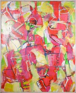 Christine Spierings - Olieverf op doek, Z.t. Rose en geel - Ingelijst (Groot) kopen? Bied vanaf 1!