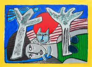 Corneille - Complicité entre la femme, zeefdruk (prachtig ingelijst) verkocht voor € 250!