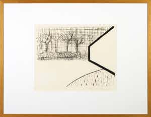 Roger Raveel - Ets, Gearceerde atmosfeer en boomgaard - Ingelijst verkocht voor € 1!