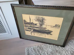 Willem Witjens - ets - Binnenhaventje met bootjes - 1929, gesigneerd r.o. kopen? Bied vanaf 20!