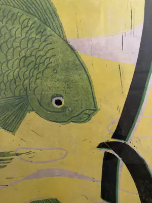 Jeanne Bieruma Oosting - prachtige Linosnede "de Karpers" kopen? Bied vanaf 350!