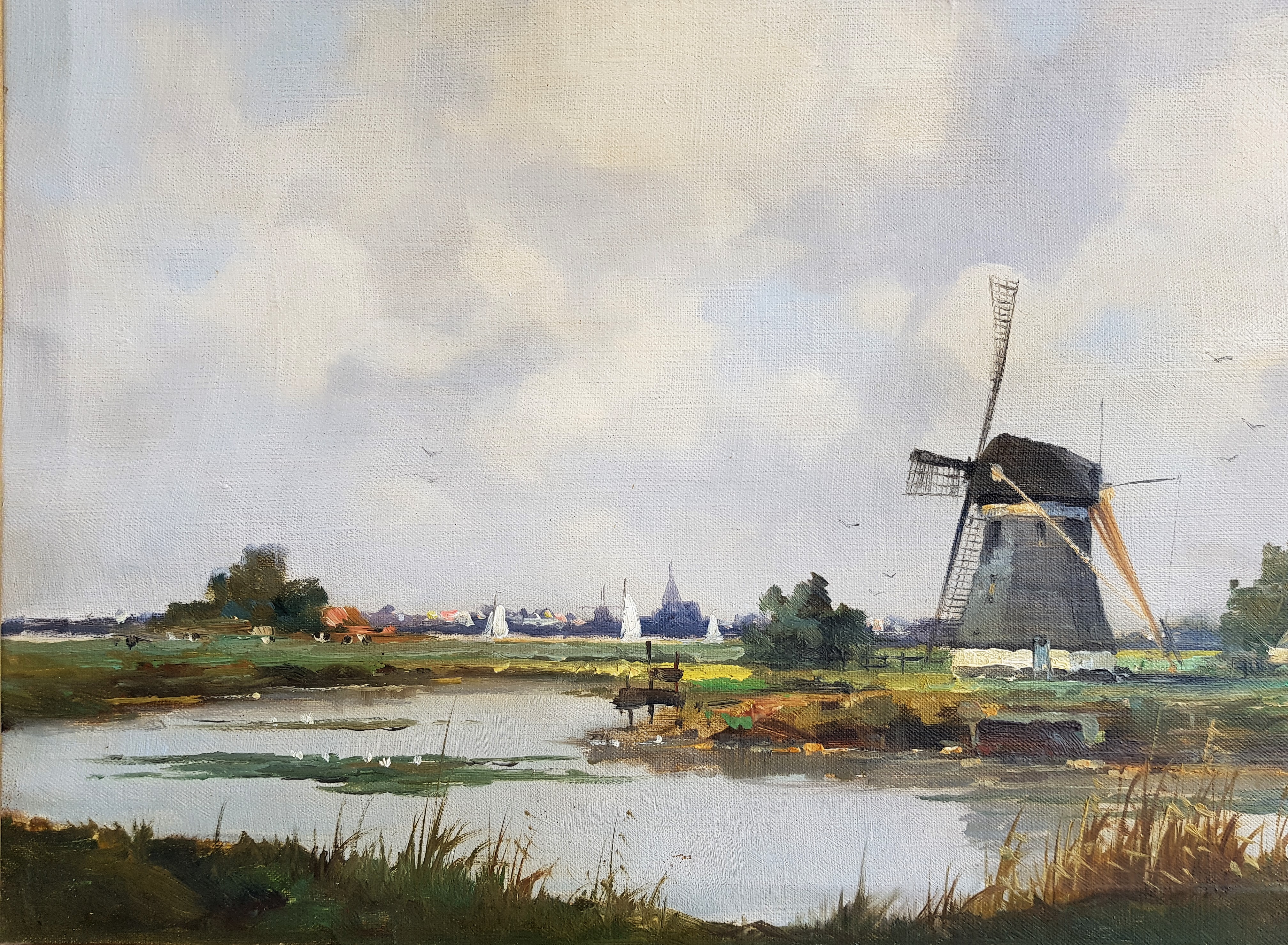 Marius de Jongere - Hollands polderlandschap met molen kopen? Bied vanaf 900!