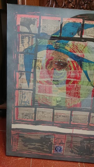 Niet of onleesbaar gesigneerd - olie/collage op canvas kopen? Bied vanaf 1!