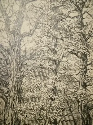 Henri von Rupprecht - Potloodtekening boerderij in bos kopen? Bied vanaf 30!