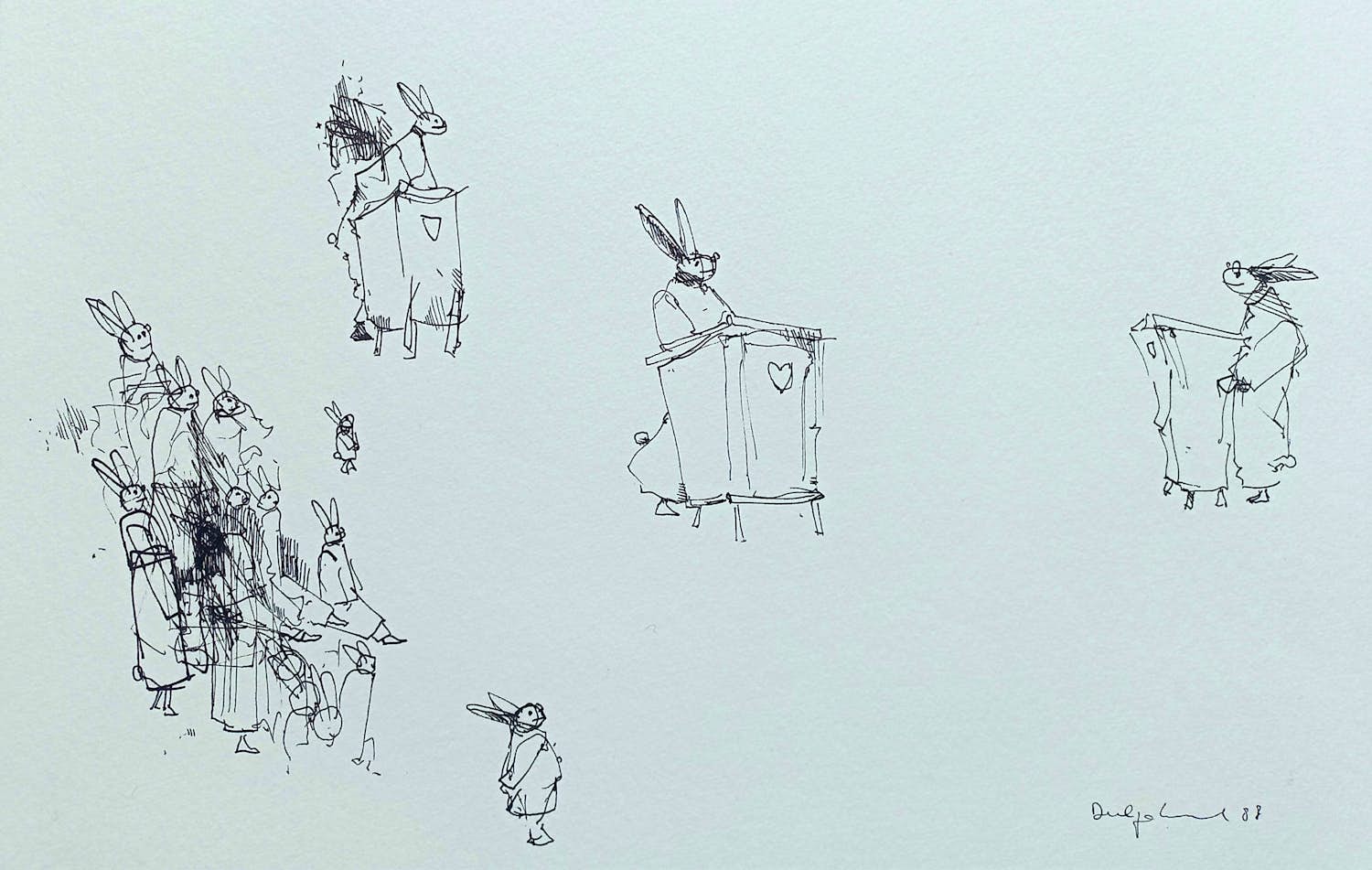 Dirkje Kuik - Konijnenschool, inkttekening kopen? Bied vanaf 150!