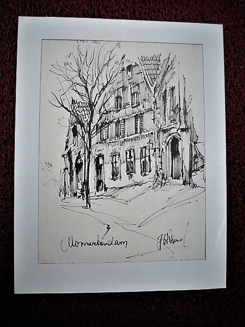 Niet of onleesbaar gesigneerd - mooie expressieve inkttekening "Monnickendam" met signatuur kopen? Bied vanaf 1!