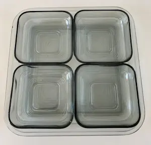 Andries Dirk Copier - 2 x saffier blauwe vijfdelige vierkante persglazen hors d'oeuvre-set 'Primula" kopen? Bied vanaf 33!