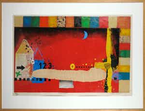 Theo Koster - Zeefdruk en collage, Blue moon - Ingelijst (Groot) verkocht voor € 50!
