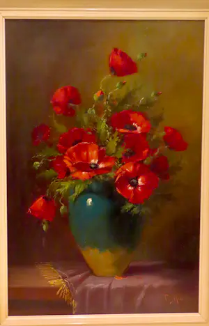 Tilly Moes - Papavers in groene vaas op paars velours kopen? Bied vanaf 175!