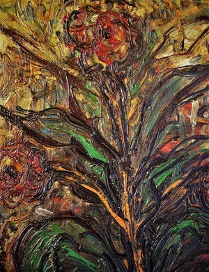 Niet of onleesbaar gesigneerd - Interessant Jaren 50/60 Expressionist olieverf "bloeiende Roos" gesigneerd - kopen? Bied vanaf 1!