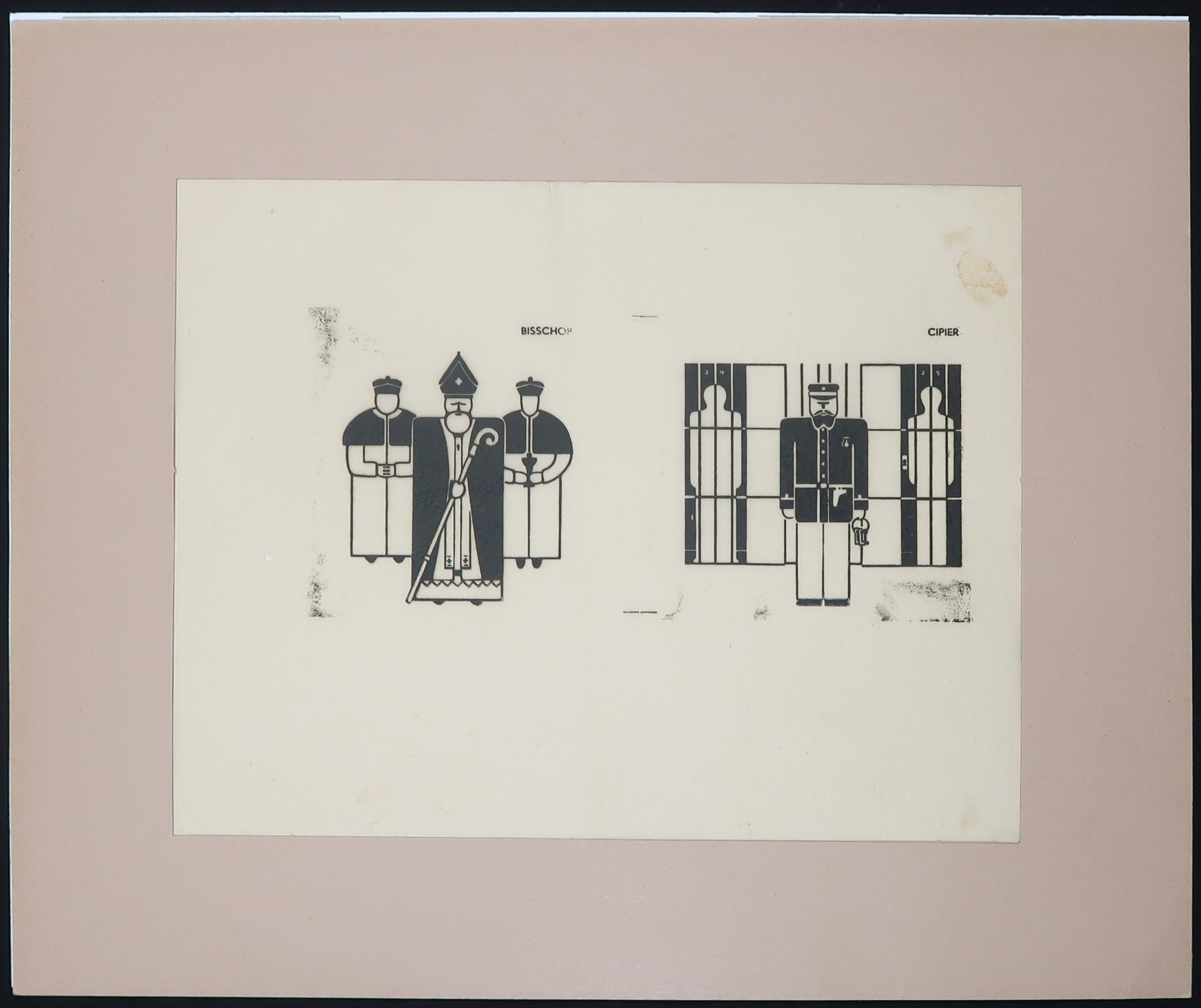 Peter Alma - Houtsnede, Bisschop en Cipier  kopen? Bied vanaf 40!