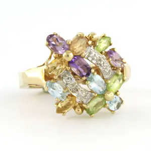 14k bicolor gouden ring bezet met edelstenen en diamant - rm 18 (57) kopen? Bied vanaf 400!