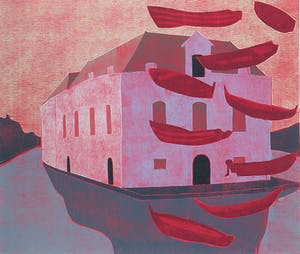 Henriette Boerendans - Houtsnede, Het Arsenaal - Ingelijst kopen? Bied vanaf 35!