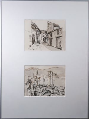 Piet Snoeren - Pentekening, Dorpsgezicht - Ingelijst kopen? Bied vanaf 1!