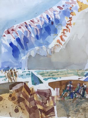 Jaap Ploos van Amstel - Vliegers op het strand, Aquarel, gesigneerd en ingelijst kopen? Bied vanaf 45!