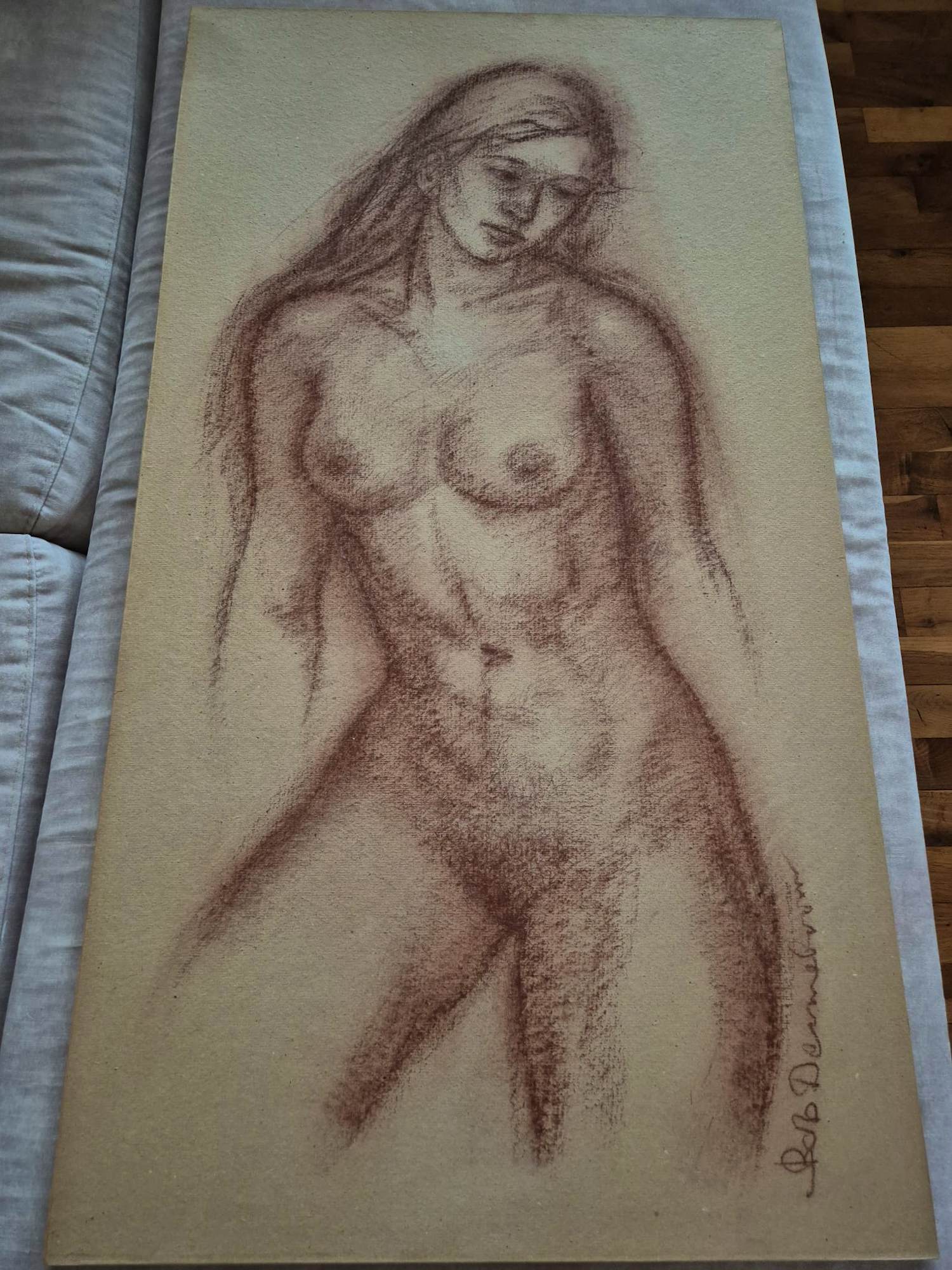 Bob Denneboom - Bob Denneboom - Expressief vrouwelijk naakt - houtskool op board - 100cm kopen? Bied vanaf 400!