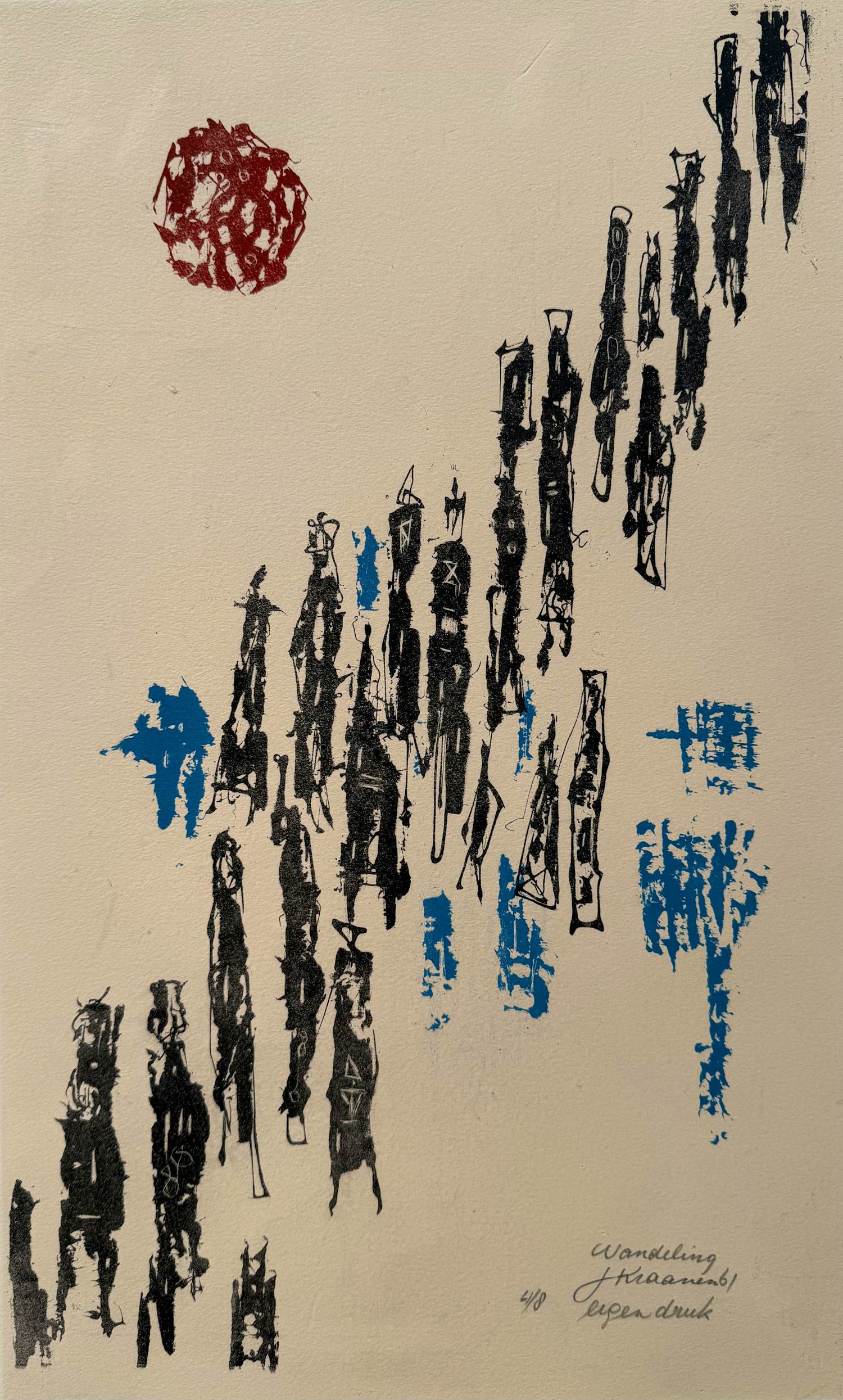 Jaap Kraanen - Handgesigneerde kleurenzeefdruk | 'Wandeling' | 1961 kopen? Bied vanaf 10!